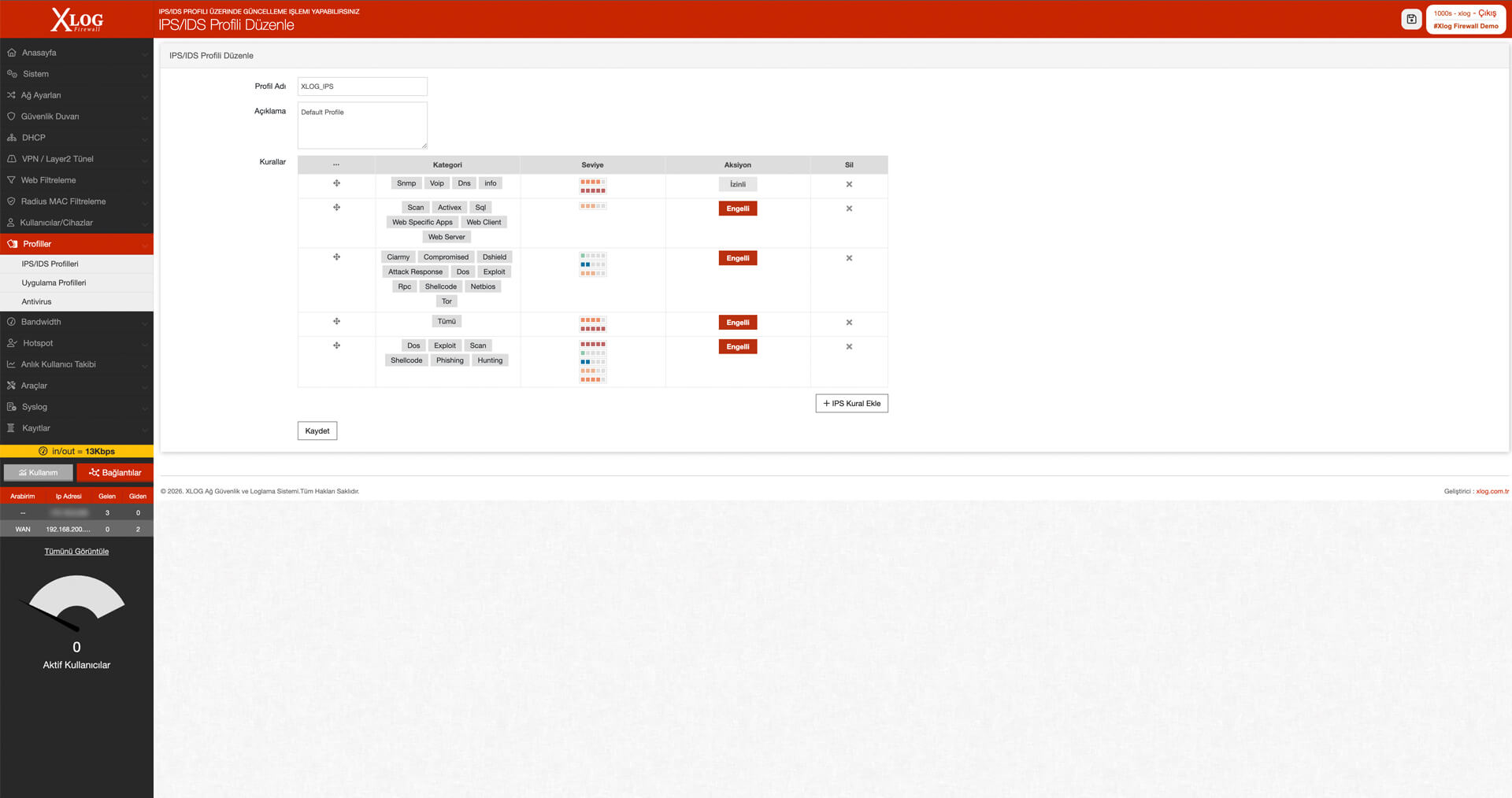 IPS/IDS profil düzenleme ekranı