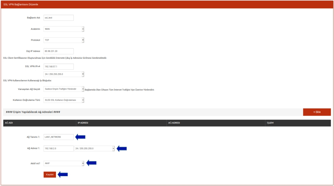 XLOG OPENVPN SSL_VPN ERİŞİM IPLERİ
