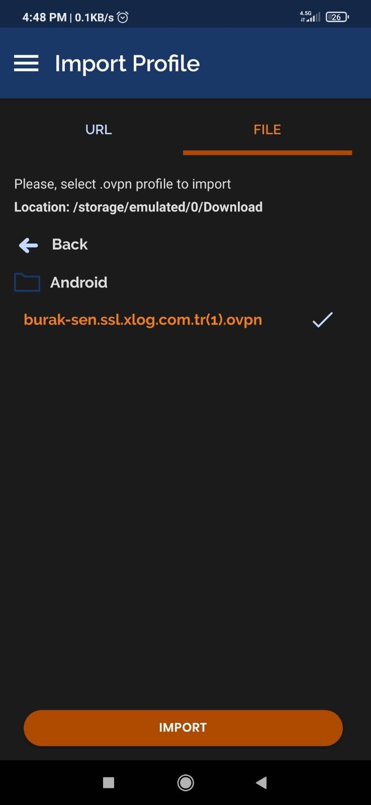 XLog OpenVPN andoid sertifika yükleme