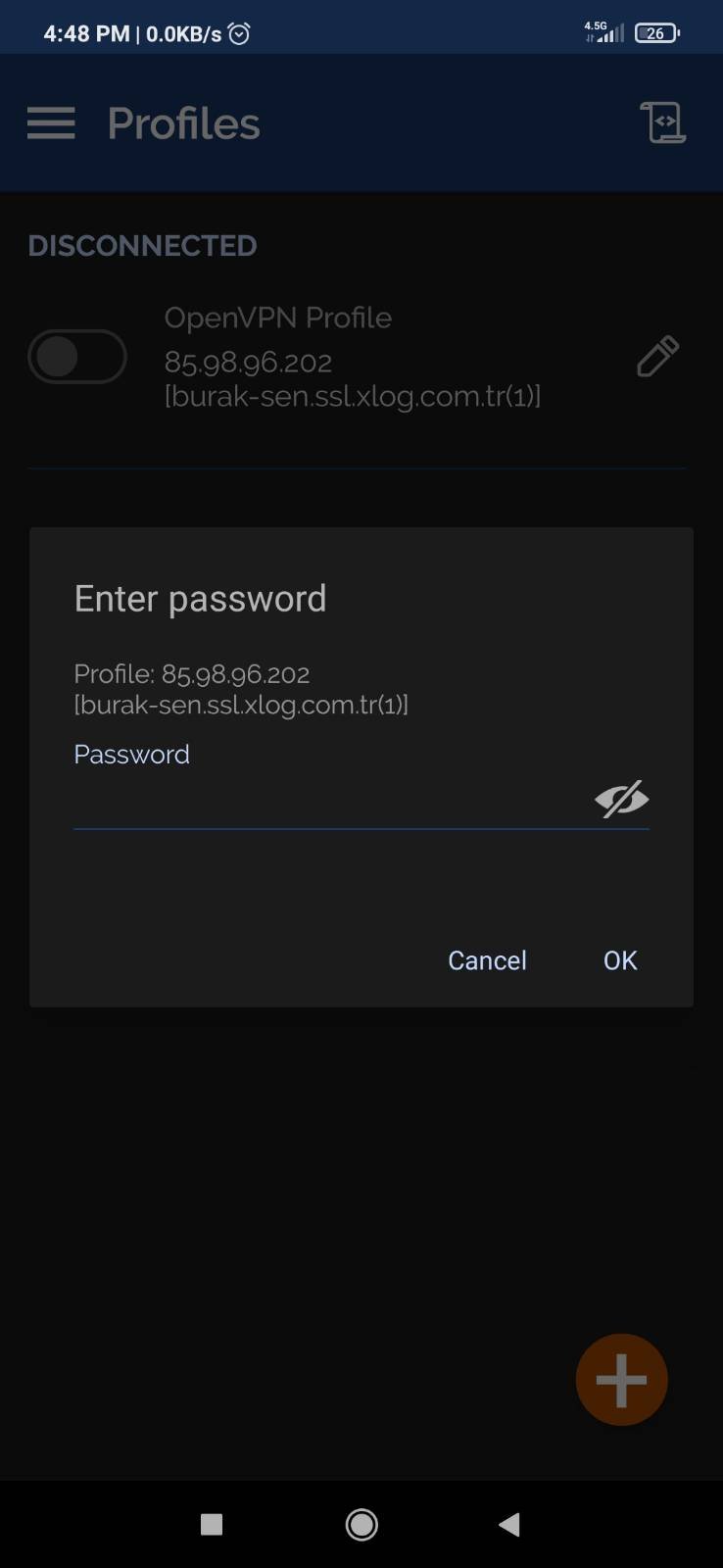 XLog OpenVPN android şifre