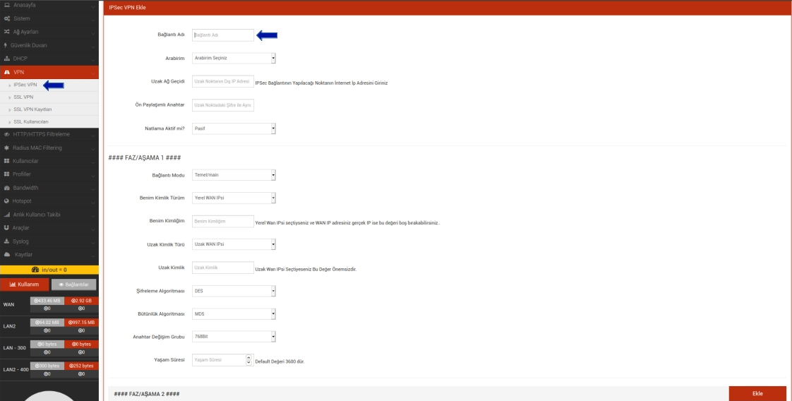XLog IPSec VPN ayarları
