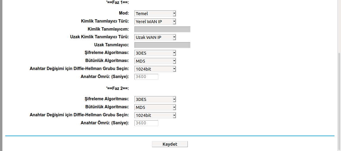 Tp-link IPSec Faz aşama 2