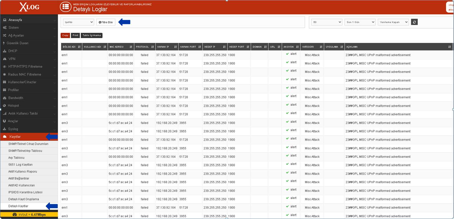Xlog Ips/Ids loglarını görüntülleme