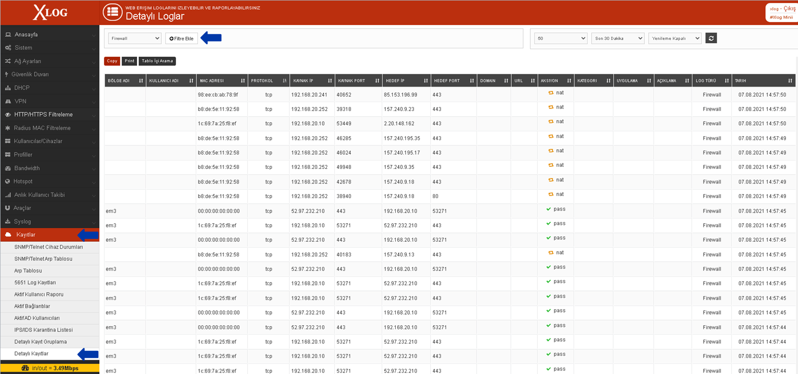 Xlog firewall loglarını görüntüleme