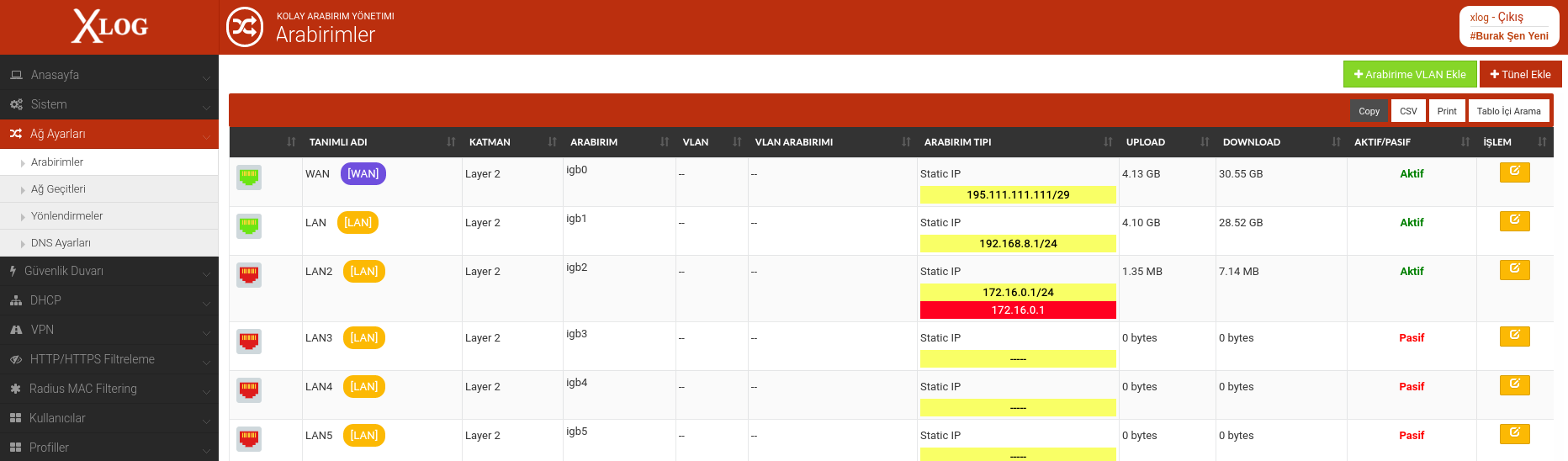 xlog network interfaces