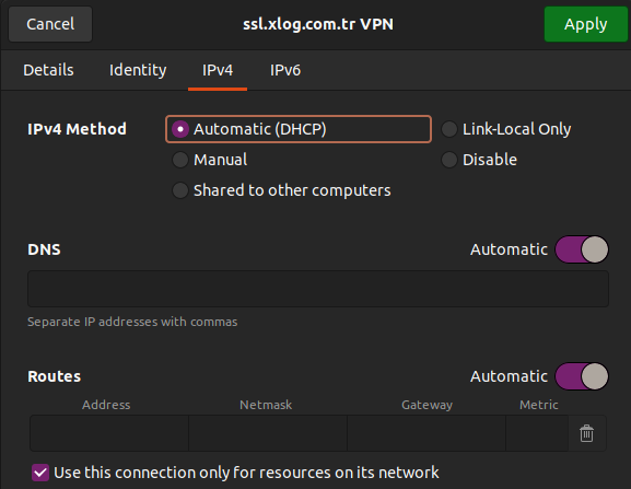 ubuntu gui sslvpn routes option