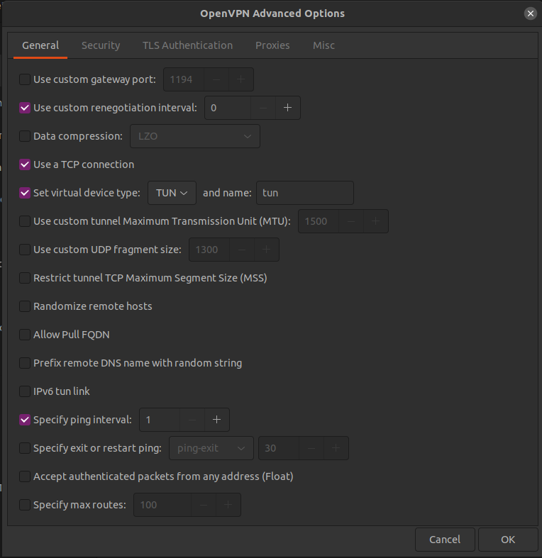 ubuntu gui sslvpn advanced options