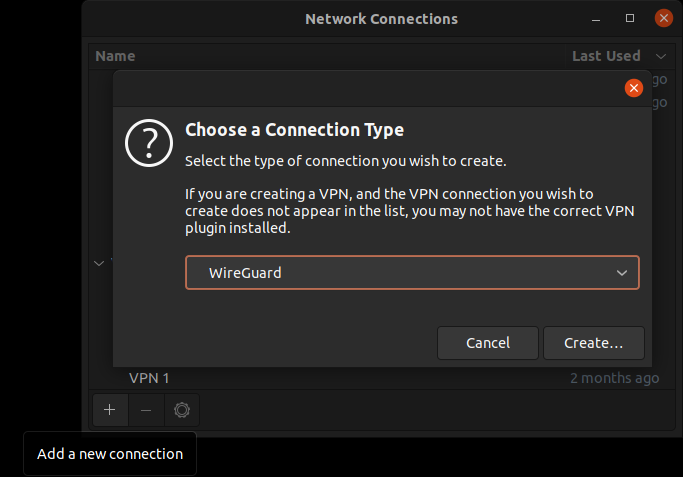 Ubuntu GUI Wireguard add