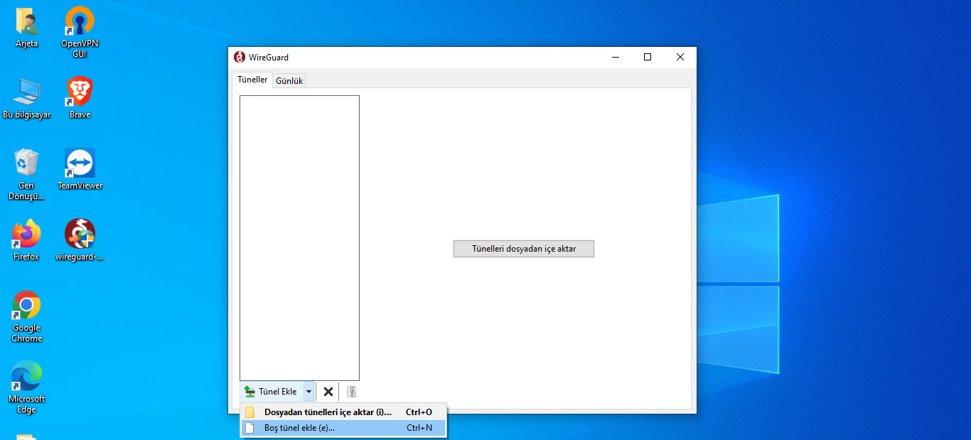 Xlog Windows Wireguard VPN kurulumu tünel oluşturma