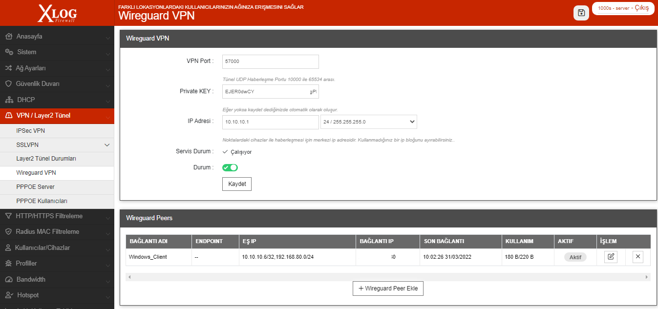 Xlog wireguard server