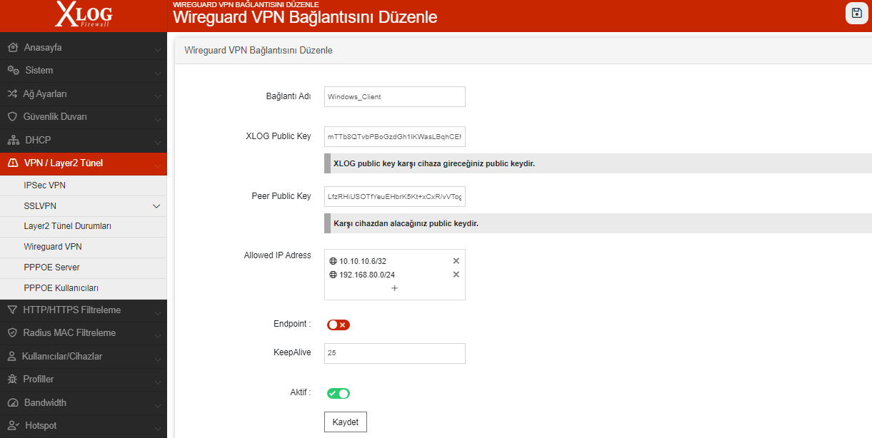 Xlog wireguard client peer