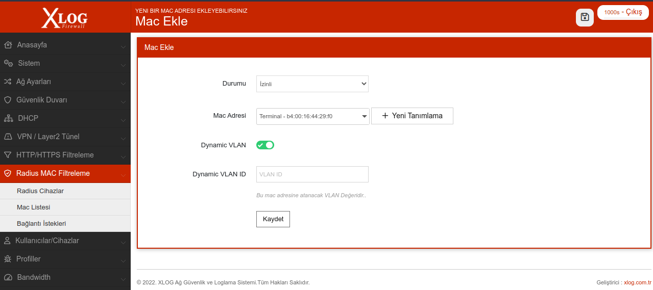XLOG 802.1x dinamik vlan mac add