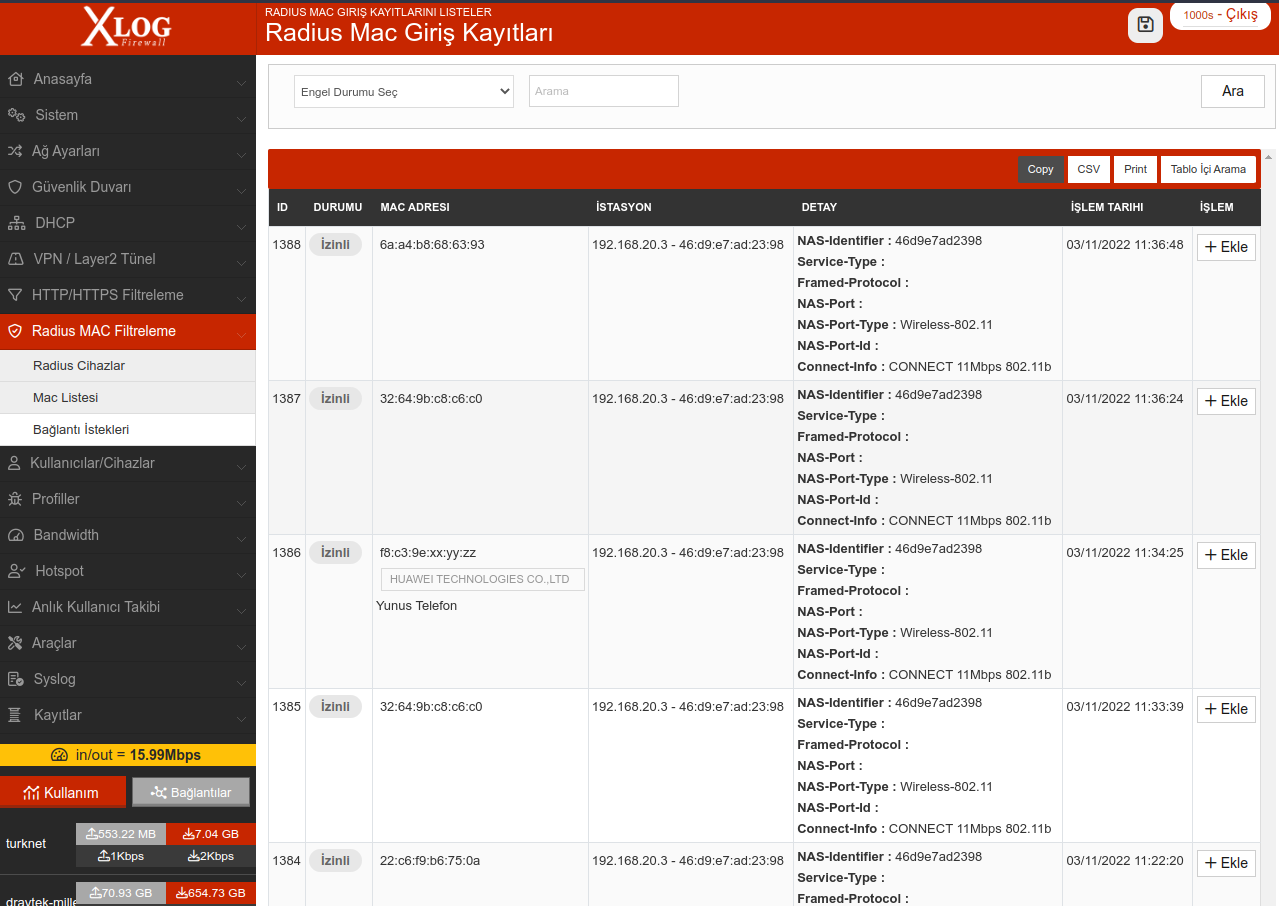 XLOG radius mac requests