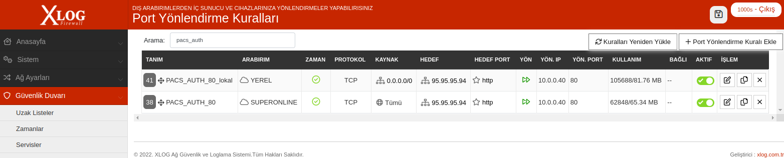 xlog lokal port yonlendirme