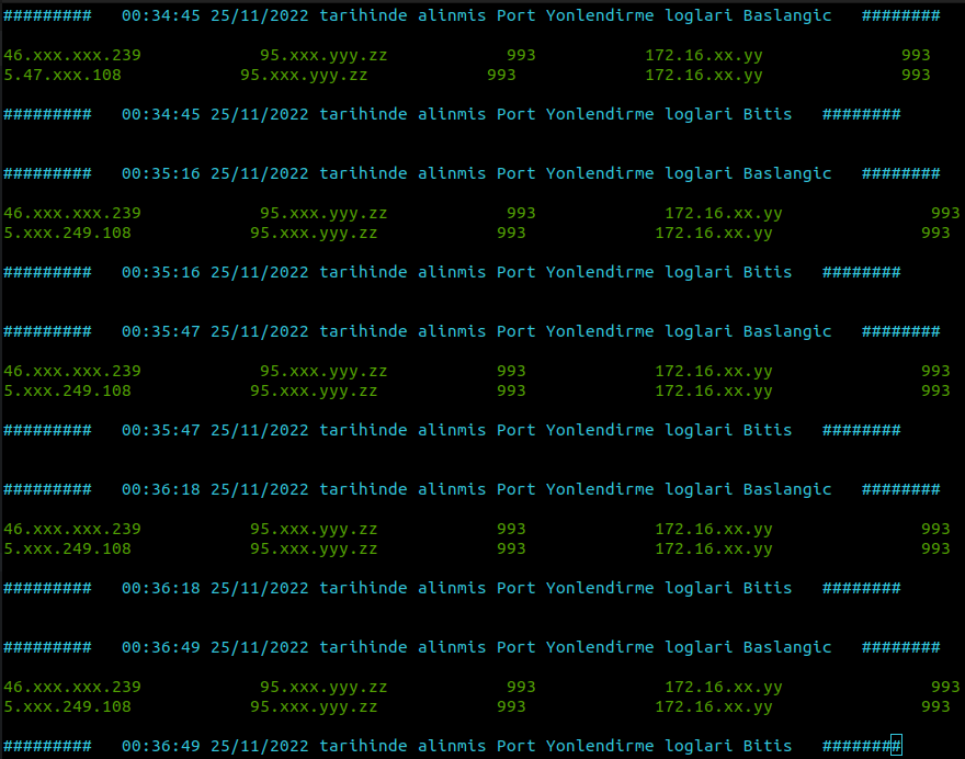 Port yönlendirme logları xlog