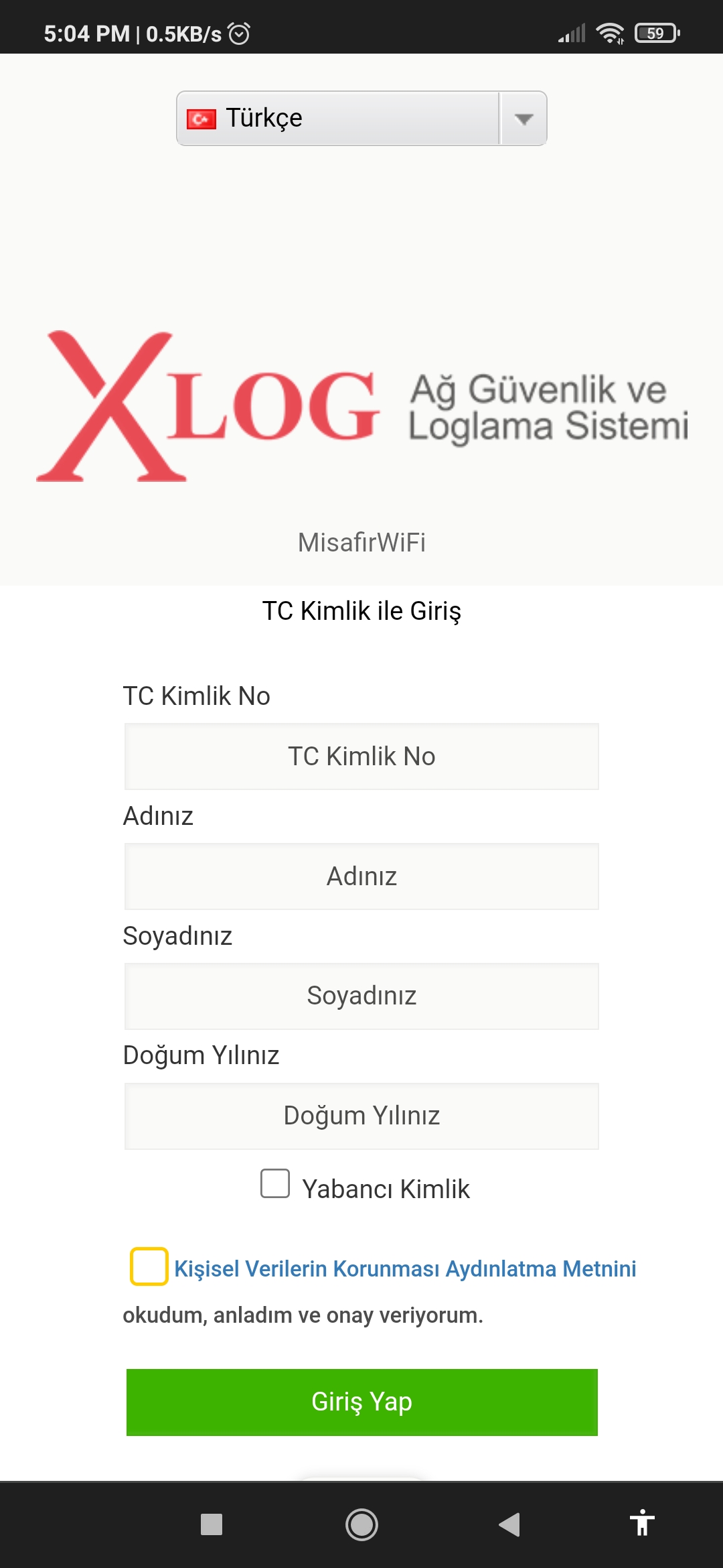 Xlog telefon hotspot örnek