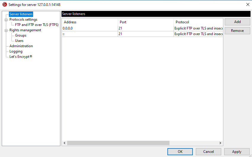 filezilla server settings