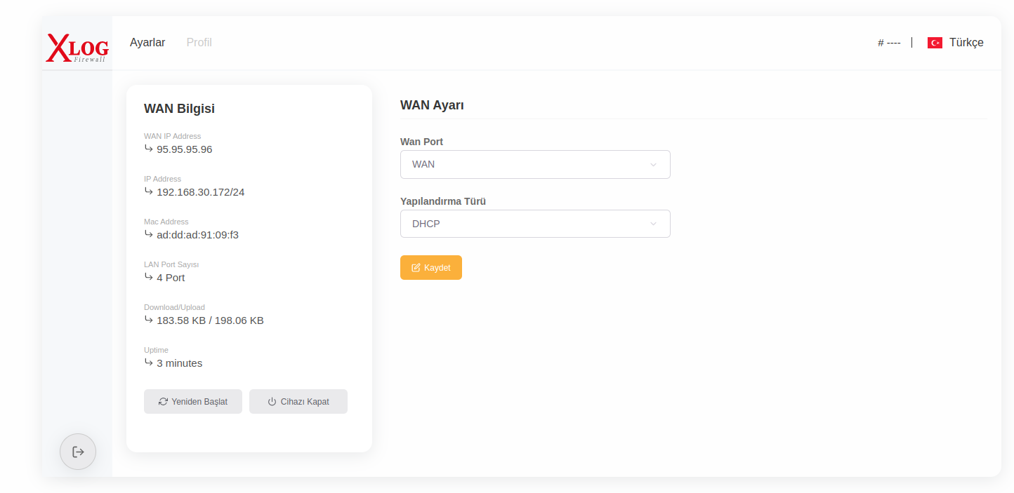 xlog mini tünel dhcp configuration
