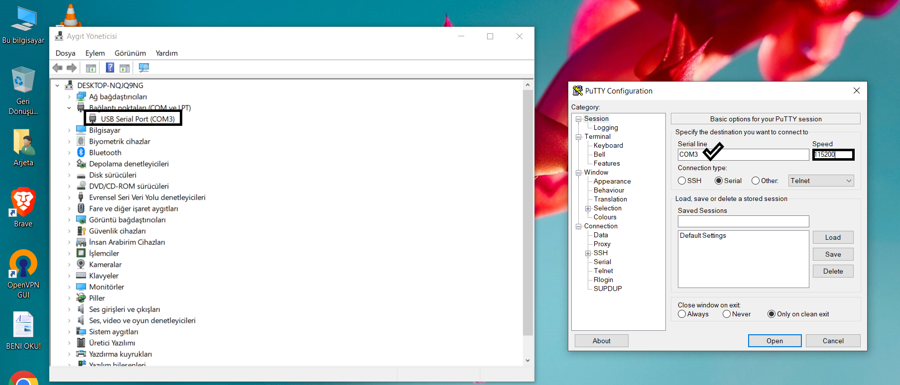 xlog putty console access