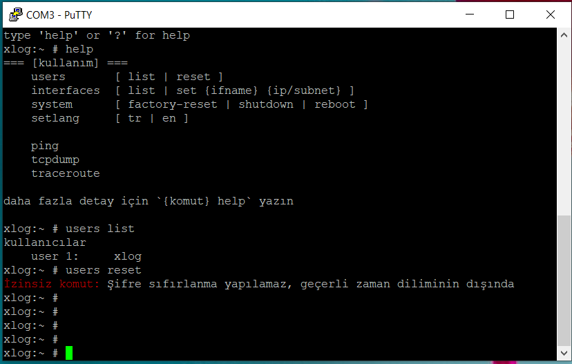 xlog cli user reset