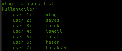 xlog cli user listeleme