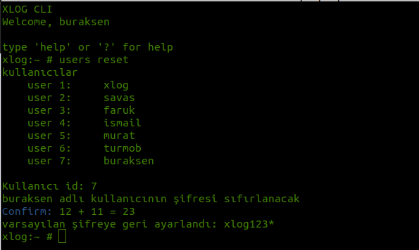 xlog kullanıcı şifre sıfırlama