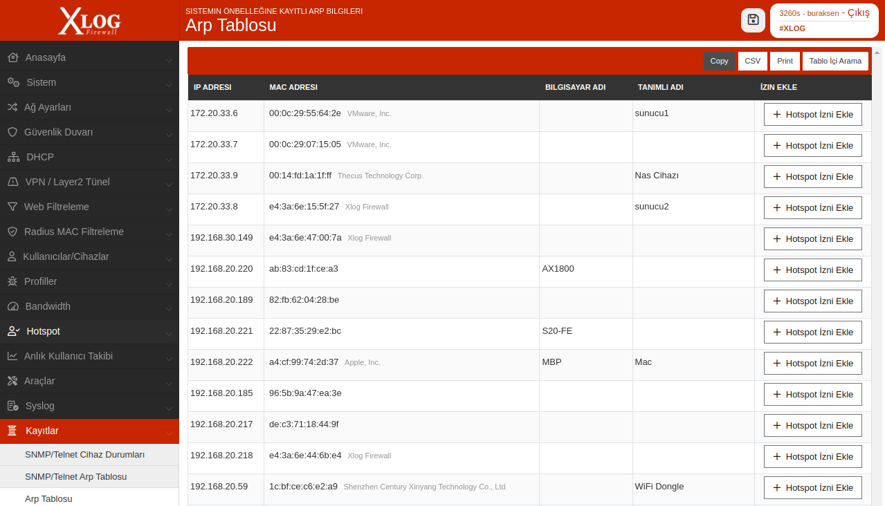 xlog arp tablosu