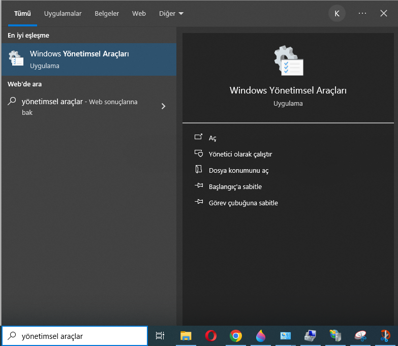 Windows Yönetimsel araçlar IIS